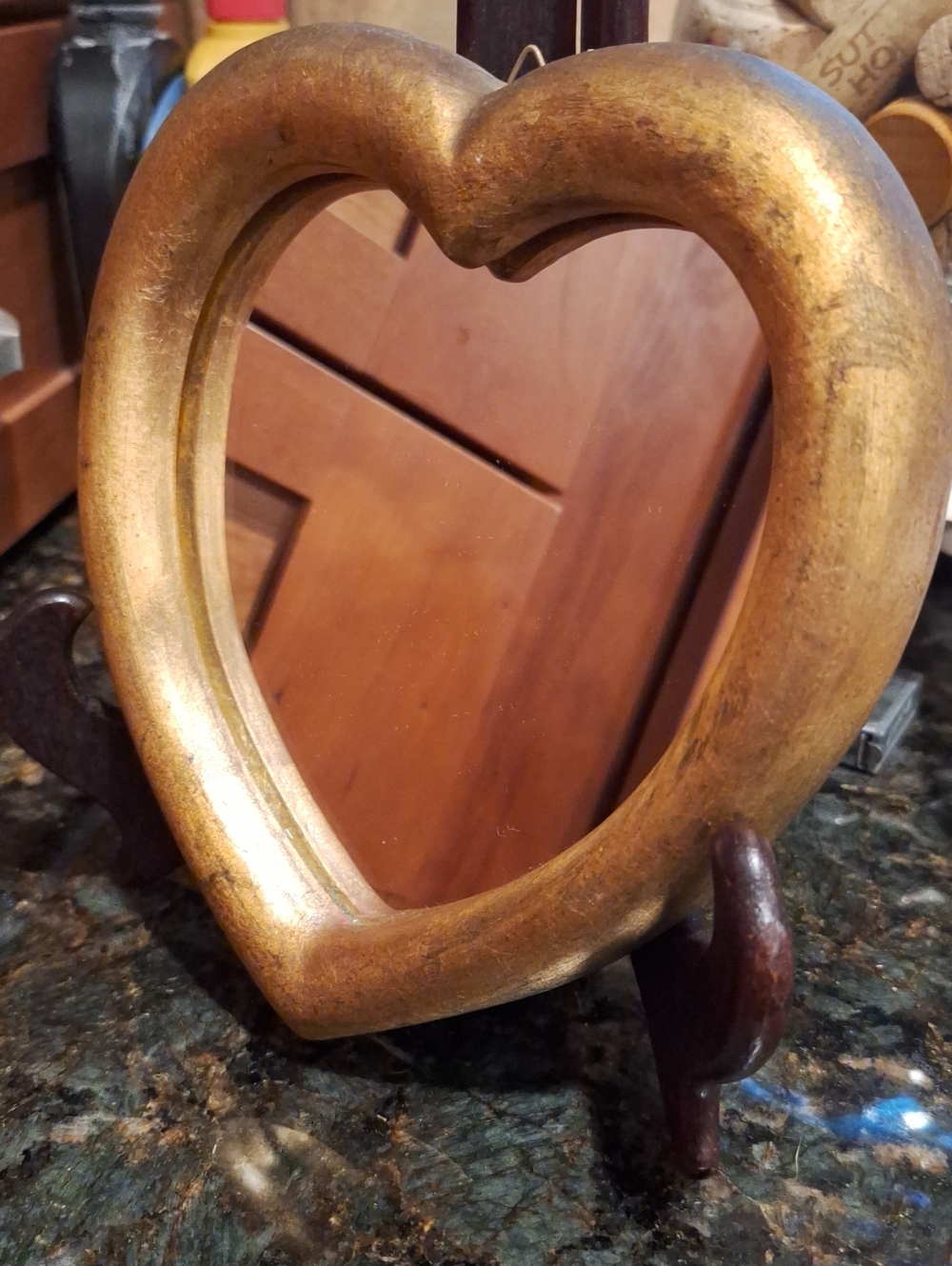 Vintage Wooden Heart Mirror Handmade In Italy.  Italia Gold Decorative